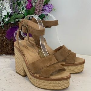 UGG Tan Suede Espadrille Platform Sandals